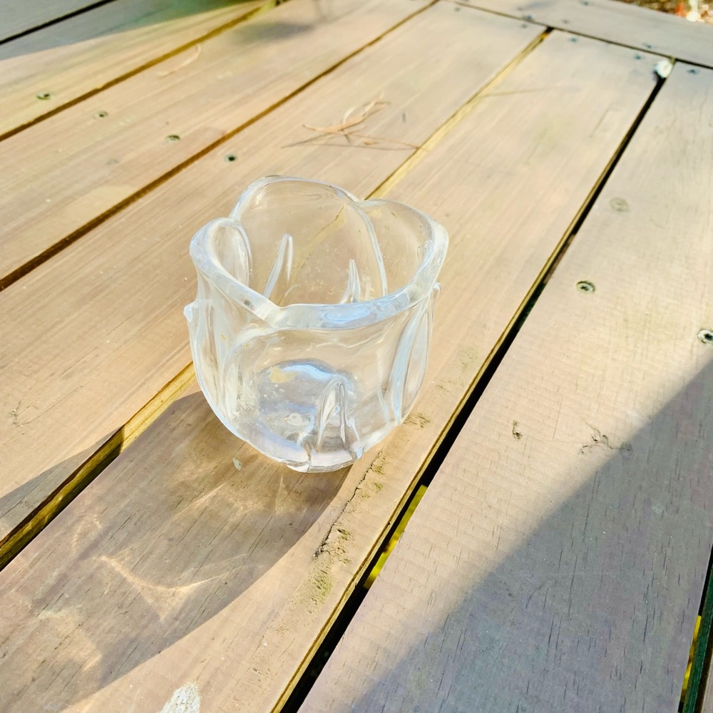 Cut glass rose flower shaped candle holder floral decor